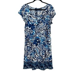 Lucky Brand Batik Print Blue White Cotton Midi Dress Medium